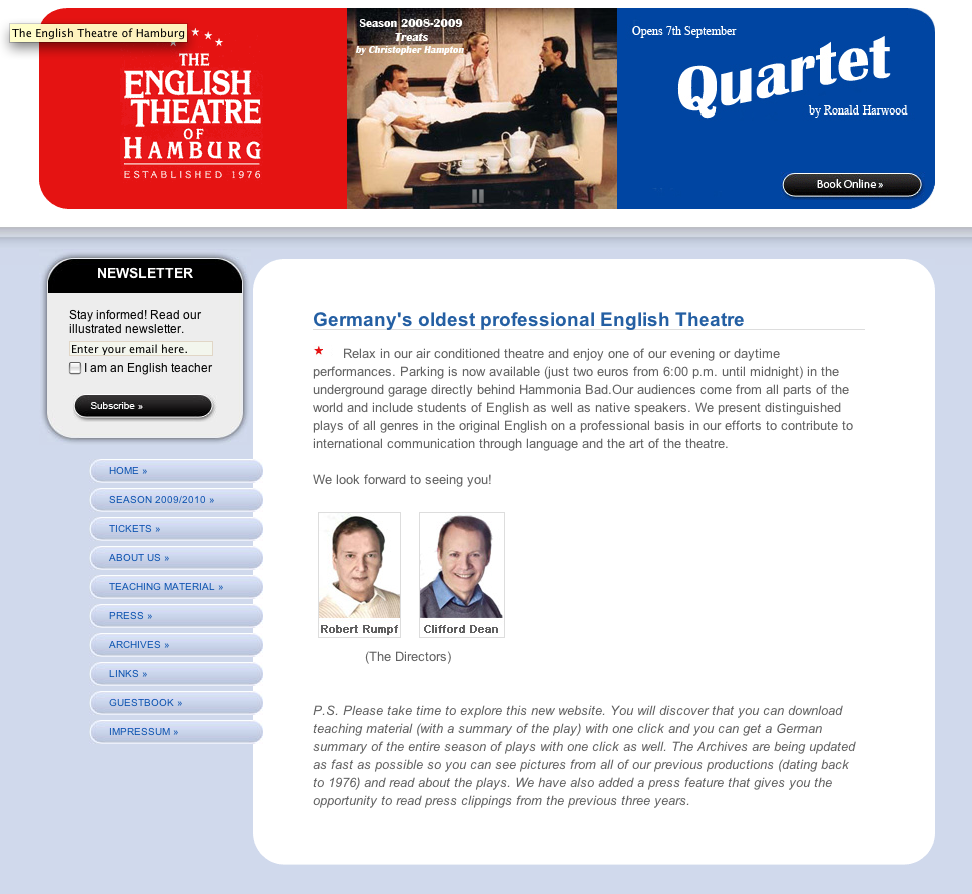 Neue Website des English Theatre of Hamburg